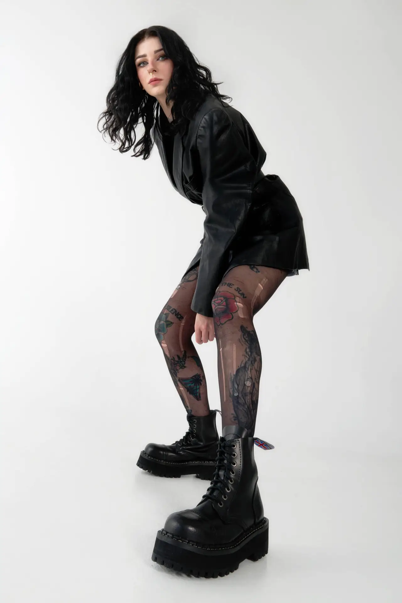 Leather wrap dress, platform boots